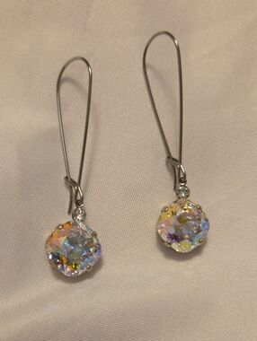 Source Unknown Iridescent Crystal Drop Earrings - Silver Tone
